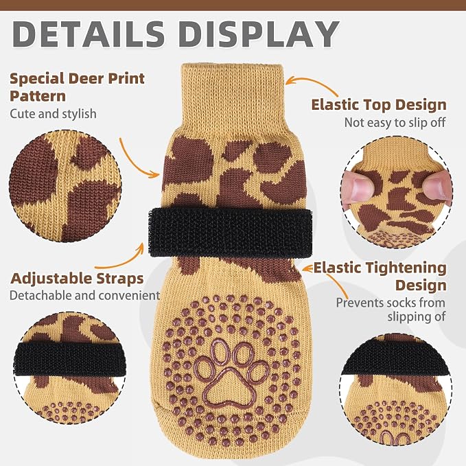 KOOLTAIL Dog Socks for Hot/Cold Pavement to Prevent Licking Paws,Dog Boots&Paw Protector for Hardwood Floors Anti Slip,Traction Control No Twist Grip Booties for Small Medium Large Senior Dogs SM
