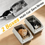 2-Pack XL Stainless Steel Cat Litter Box for Large Multi-Cat, Gray | High Sides, Extra Large Tall Wall Open Top Deep Metal Pan, Anti-Leak Non-Stick Odor Control, 2 Scoops Included