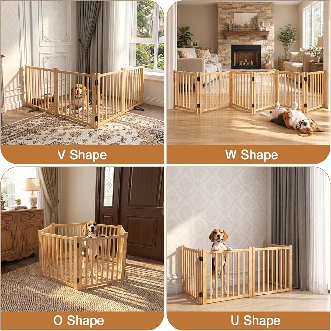 YOCAN Non-Painted Wooden Freestanding Dog Gates for The House,Doorways, Stairs,Wood Dog Fences Indoor Pet Gate,Step Over Fence-6 Panel H:23”