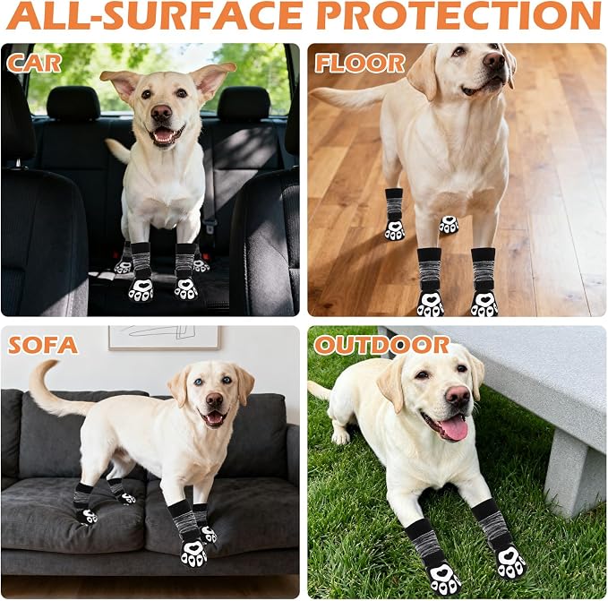 EXPAWLORER Dog Socks to Prevent Licking Paws with Grippers for Hardwood Floors Anti Slip,Glow-in-the-Dark Dog Summer Shoes Booties Boots & Paw Protectors for Small Medium Large Senior Dogs Black M