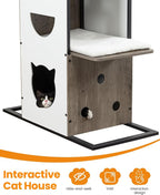 Wood Modern Cat Tree Tower, 84 Inch XL Tall Indoor Large Cat Condo | Heavy Duty XL Stable Wooden Cat Condo House Furniture with Multi-Level Spacious Perch Scratching Board Soft Washable Pads