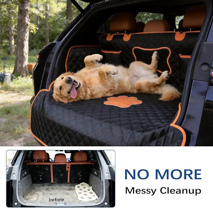 SUV Cargo Liner for Dogs,Waterproof Dog Trunk Cover with Side Flaps | Material: Waterproof PU Leather | Protection: 12.60" Side Flaps & 17.72" Bumper Flap | Fit: Most SUVs | Non-Slip Design