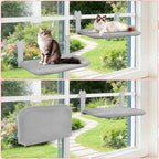 2 Pack Large Size Cat Window Perch,Cat Window Hammock Cordless Foldable Window Bed with 4 Large Strong Suction Cup,Reversible Cushion Cover,Metal Frame Easy to Adjust Window Seat (Gray,L)