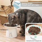 6.5 Inch Ceramic Raised Cat Bowls, Extra Wide Elevated Cat Food Water Bowl | Prevent Neck, Whisker Fatigue, Anti Vomit, for Elder Big Cats & Small Dogs, Dishwasher and Microwave Safe, White