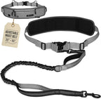 Hands Free Dog Leash for One Dog Up to 125 lb, Waist Pouch, Lumbar Support | Reflective bungee leash with adjustable 25-55 in belt. Walk, run, hike, or train one dog up to 125lbs. Gray.