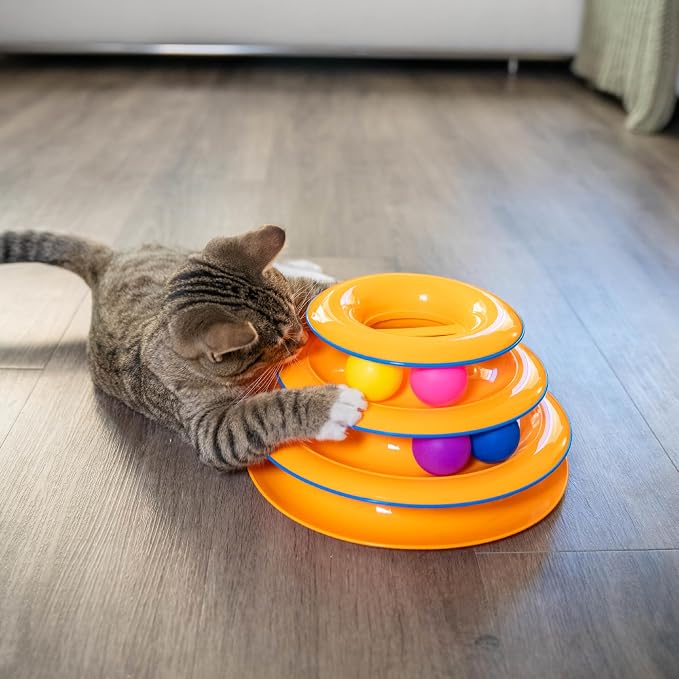 Catstages Tower of Tracks Cat Toy – 3-Level Track Tower with 6 Balls, Interactive Cat Toy for Indoor Enrichment