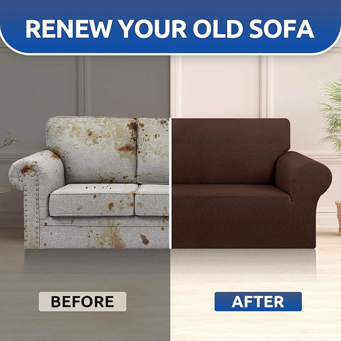 Stretch Oversized Couch Covers for Sofa Slipcover,Chocolate | 1-Piece Washable Sofa Cover (94"-110") 4-Seater Furniture Protector, Soft Jacquard Non-Slip Elastic Bottom for Dogs & Kids