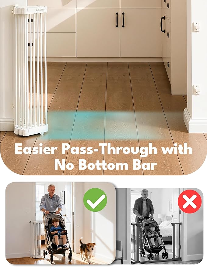 No Pawblems Retractable Safety Gate, Metal Adjustable Dog Gate for Doorways, Stairs & Hallways, Expands to 38" Wide, Auto Retract Design, No Bottom Bar, White