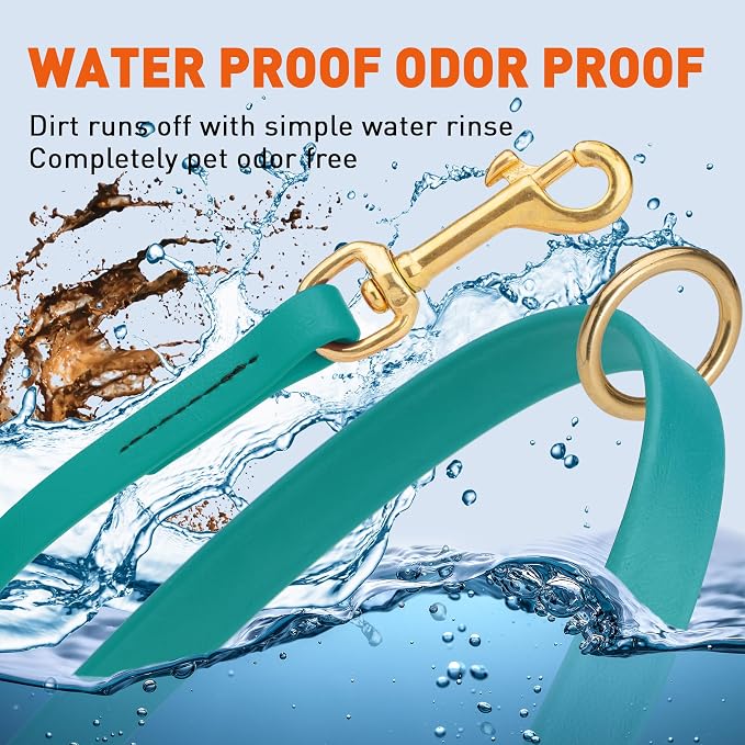 Viper Biothane K9 Working Dog Leash Waterproof Lead for Tracking Training Schutzhund Odor-Proof Long Line with Solid Brass Snap for Puppy Medium and Large Dogs 4ft, Blue Aqua