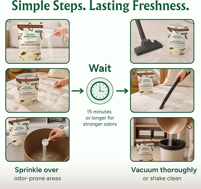 Good Natured Brand | Carpet Deodorizer & Freshener Powder | 31 oz Pet Odor Eliminator for Strong Odor & Pet Urine | Fresh Natural Cocoa Cashmere Scent | Safe for Homes with Pets