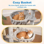 Hey-brother Cat Tree Tower with Large Platform, Spacious Condo, MPJ060W | 35.4 Inches, 2 Cozy Hammocks, Self-Grooming Brush, Sisal Scratching Posts for Big Indoor Adult, Maine Coon, Light Gray