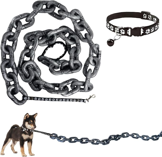 6 Ft Funny Dog Leash - Giant Plastic Chain Leash with Puppy Collar for Small Dogs, Cats, and Puppies - Black Funny Chain Dog Leash