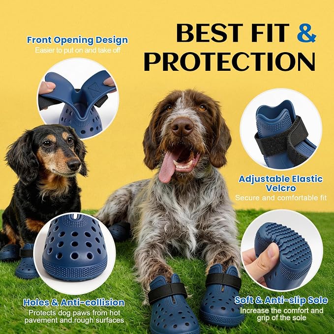Dog Shoes for Hot Pavement - Comfortable Paw Protection for Medium & Large Dogs, Adjustable Strap & Non-Slip, Easy-Clean, Outdoor Sports Boots, Dog Booties for Summer Rain (Blue, L)
