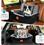 XIEEAOZEE Dog Car Seat for Large/Medium Dogs Up to 55 lbs, Soft Fabric Car Dog Bed Filling Memory Foam, Removable and Washable Pet Booster Carseat with 2 Safety Leashes, Thick Cushion (Black/Gray)