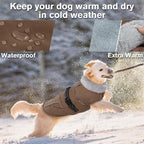 Lelepet Dog Coats for Large Dogs Waterproof Dog Jacket with Adjustable Fit | Reflective Winter Coat Pet Fleece Vest Windproof Cold Weather Coats with Adjustable Buckle & Leash Hole, Brown, XXXL