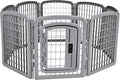 Amazon Basics 8-Panel Octagonal Plastic Dog Playpen, Indoor/Outdoor Pet Fence with Gate, Exercise Pen for Puppies and Small Animals, 28 inches, Grey