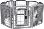 Amazon Basics 8-Panel Octagonal Plastic Dog Playpen, Indoor/Outdoor Pet Fence with Gate, Exercise Pen for Puppies and Small Animals, 28 inches, Grey