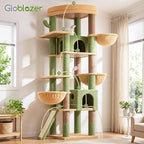 Globlazer Extra Large Cactus Cat Tree, 78 inch Sturdy Tall Cactus Cat Tree Tower for Indoor Multiple Large Adult Cats Kittens with 6 Scratching Posts, Enlarged Top Perch, 2 Padded Condos, S78G, Green