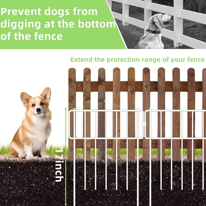 Thrivinest 30 Pack Animal Barrier Fence, No Dig Fence Decorative Fences, Rustproof Metal Small Garden Fence Border for Dogs Rabbits (White, 30 Pack,30Ft)