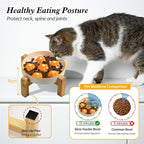 Elevated Ceramic Slow Feeder Cat Bowl with Anti-Slip Bamboo Stand | 6.3" Wide Whisker Friendly, Slow Eating 3x, Dry & Wet Food, Cute Flower-Shaped Maze, Microwave & Dishwasher Safe, Orange