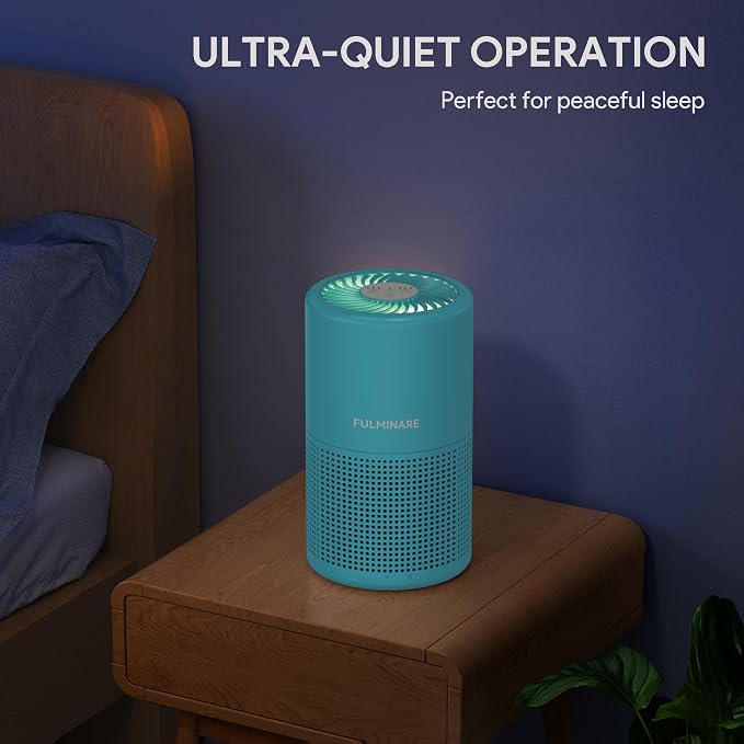FULMINARE Air Purifiers for Home Bedroom H13 HEPA Air Filter | 360° Intake for Pet Hair, Smoke, Odors , 3 Speeds, Timer, 24dB, Small Mini Air Purifier with Night Light, Ocean Blue