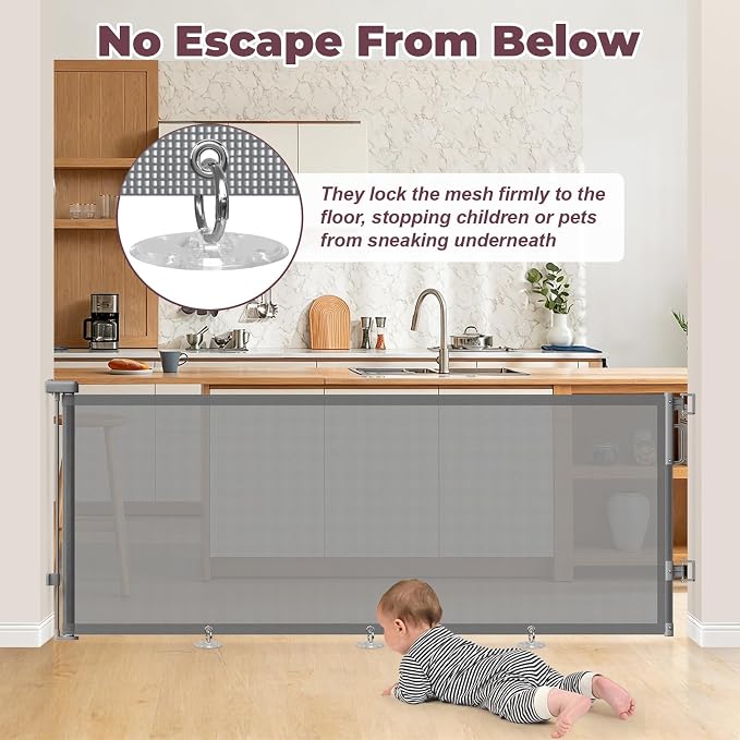 78" Retractable Extra Wide Baby Gates for Stairs, Long Mesh Dog Gate | Indoor Outdoor Pet Gate for Large Openings, Ideal for Doorways Hallways Kitchens Decks & Porches, 34" Height, Gray