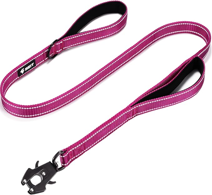 GEIT 4/5/6FT Heavy Duty Dog Leash with 2 Comfortable Padded Handles, Reflective Rope Leashes with Quick Release/Locking Tactical Frog Clip for Small Medium and Large Dogs, Rose