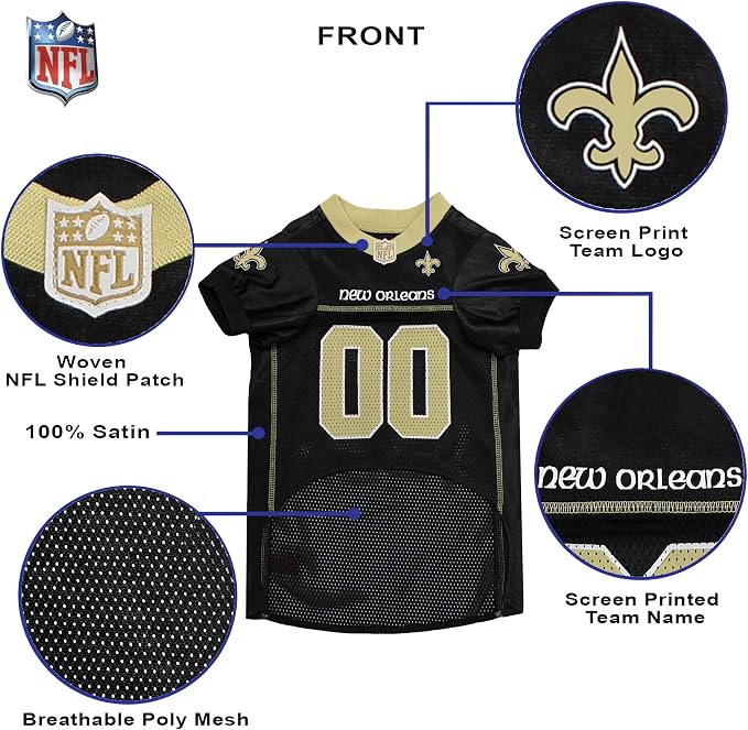 Pets First NFL New Orleans Saints Dog Jersey, Size 3X-Large, Football Shirt Costume for Pet, Dog Sports T-Shirt, NFL Team Clothing for Cats, Licensed Pet Apparel Available in 7 Sizes and 32 Teams