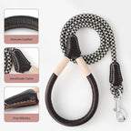 Mile High Life Dog Leash with Genuine Leather Handle, 4/5/6 FT | Comfortable Leather Grip Rope Leash, Heavy Duty 360° Swivel Metal Clasp, for Small Medium & Large Dogs (Khaki Black, 48 Inch)