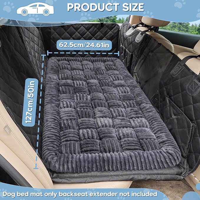 Dog Car Bed Mat Non-Slip Backseat Extender Dog Bed 50" x24.6" Gray | Travel Bed for Dogs，Chew-Resistant, Easy Clean & Scratch-Proof, Comfort Design, Fits Trucks/Sedans/SUVs