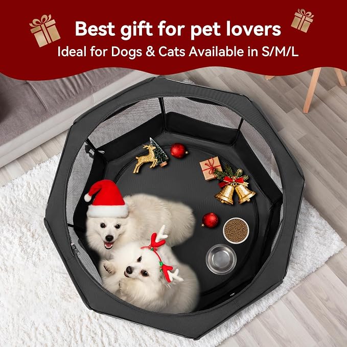 PETSFIT Portable Dog Playpen 45", Removable Waterproof Mat, Zippered Roof | Jump-proof, Collapsible Storage, RV Camping Travel, Indoor Outdoor Use, Large Dogs and Cats, 45.5"L x 45.5"W x 28.5"H