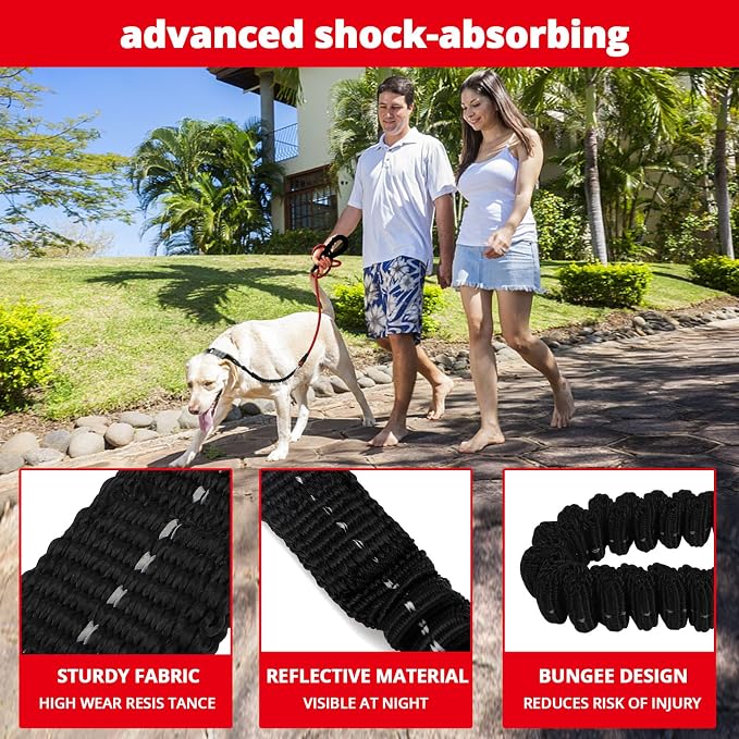 Rope Dog Leash 6 FT: Heavy Duty Leashes with Swivel Lockable Hook Reflective Threads Bungee and Padded Handle - Dog Lead for Large Small Medium Dogs Outside Walking Hiking Red Black