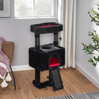 BEWISHOME Cat Tree Tower for Indoor Cats, Gothic Cat Trees with Coffin Bed | Goth Cat Tree/Condo/House with Scratching Posts, Cat Shelves with Spider Toy, Pet Play Activity Center Black with Red MMJ95R