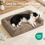 ChiXnuggle Faux Fur Orthopedic Dog Bolster Bed, Waterproof Washable Cover | rectangular dog sofa couch,egg crate foam,non-slip bottom,for extra large dogs,taupe,41*30*7