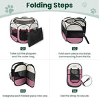 Love's cabin Pet Puppy Dog Playpen, Large Dog Tent Crates Cage Indoor/Outdoor, Portable Playpen for Cat, Foldable Pop Up Dog Kennel Playpen with Carring Case, Removable Zipper Top, Light Pink