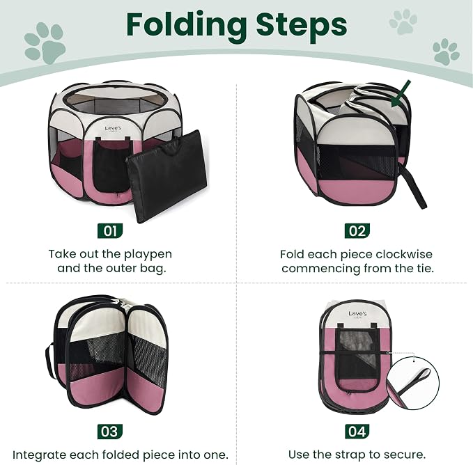 Love's cabin Pet Puppy Dog Playpen, Large Dog Tent Crates Cage Indoor/Outdoor, Portable Playpen for Cat, Foldable Pop Up Dog Kennel Playpen with Carring Case, Removable Zipper Top, Light Pink
