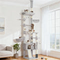 Hey-brother Cat Tree Tower, Adjustable Height, Floor to Ceiling, MPJ091W | 94.5-106.3 Inches Multi-Level Cat House, Scratching Posts, Plush Condo, Platform, Toy Ball for Indoor Big Cats, Light Gray