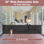 85" Wide Retractable Baby Gate for Stairs, Long Dog Gate, Indoor/Outdoor | Retractable Gate for Deck/Doorway, Easy One-Hand Operation Safety Lock, Scratch-Resistant Mesh Baby Gate, Easy Install, Black