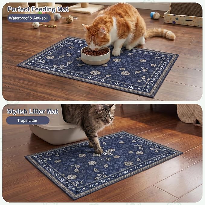 Glittme Cat Litter Mat, 33"x22" Non-Slip Washable Trapping Mat for Cats | Litter Trapping Mat With Thick PVC Coil To Catch Scatter, Soft On Paws And Waterproof Bottom To Protect Floors