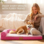 Patas Lague Orthopedic Large Dog Bed Pet Sofa Beds 42''X28''Pink | L Bolster Egg-Crate Foam Dog Couch For Large Sized Dogs, Waterproof Removable Washable Cover, Pet Mat with Nonskid Bottom