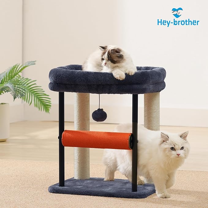 Hey-brother Cat Tree, Sturdy Tower with Sisal-Wrapped Columns, MPJ010SG | 18.9 Inches Cats Scratching Posts with Bed, Plush Toy Ball for Indoor Kittens, Smoky Gray