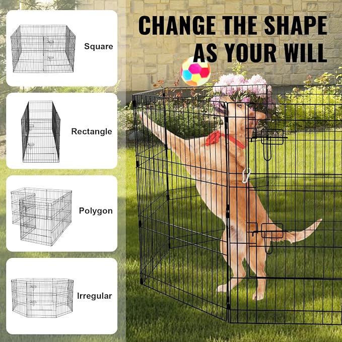 VEVOR Dog Playpen, 8 Pcs 30"H x 24"W Panels Foldable Metal Pet Exercise Pen, Dog Fence Indoor and Outdoor Pen with Door, 600D Oxford Fabric Top Cover, Pet Playpen for Dogs, Cats, Other Small Animals