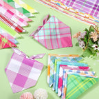 Pickmesh 150 Pcs Spring Plaid Dog Bandanas Bulk Spring Pet Scarf Bibs Adjustable Washable Pet Kerchief Seasonal Costume Accessories Holiday Grooming Supplies for Small to Large Cat Dog