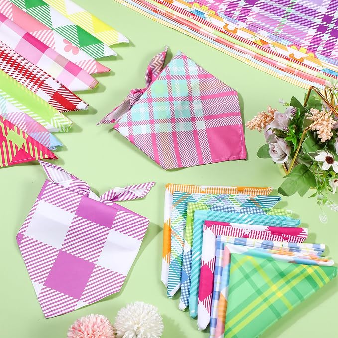 Pickmesh 150 Pcs Spring Plaid Dog Bandanas Bulk Spring Pet Scarf Bibs Adjustable Washable Pet Kerchief Seasonal Costume Accessories Holiday Grooming Supplies for Small to Large Cat Dog