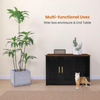 Dwanton Litter Box Enclosure, Cat Litter Box Furniture Hidden, with Scratching Mat, Wooden Cat Washroom Indoor, 31.5" L x 19.7" W x 21.7" H, Black and Rustic Brown