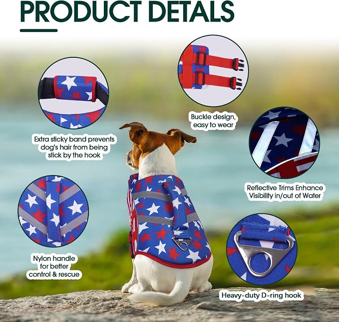 Kuoser Reflective Dog Life Jacket, Dog Life Vest for Swimming Boating | Adjustable Pet Lifejackets, High Flotation Doggie Swimsuit with Rescue Handle for Small Medium Large Dogs