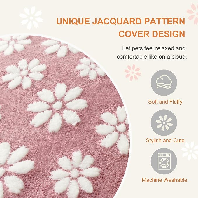 Cute Fluffy Dog Beds for Extra Large Dogs, 41"x 28", Pink Flower | Thick Dog Bed for Crate Kennel, Pet Bed with Removable Washable Cover, Anti-Slip Bottom