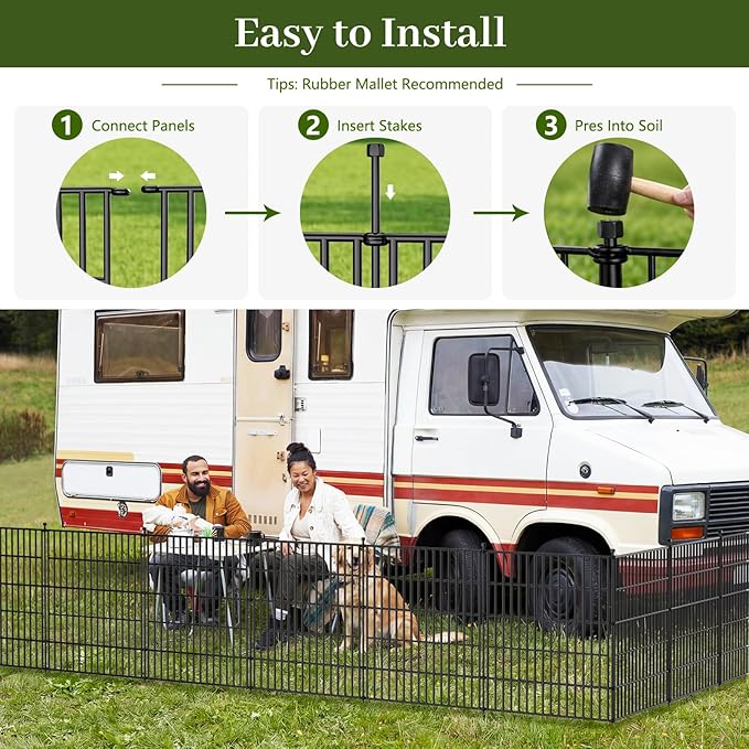 No Dig Garden Fence Outdoor for Yard, 32in (H) x 11.8ft(L) | 5 Panels with Gate Animal Barrier Fence, Rustproof Metal Temporary Dog Fence, Decorative Fencing for Patio, Flower Bed