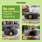 Peekaboo Cat Cave Duo Jumbo Set, Extra Spacious Cat Donut for Multiple & Large Kitty 15+ lbs, Scratch Detachable Cat Beds for Indoor Cats, Washable Cat Tunnel Bed, Best Kitten Toys