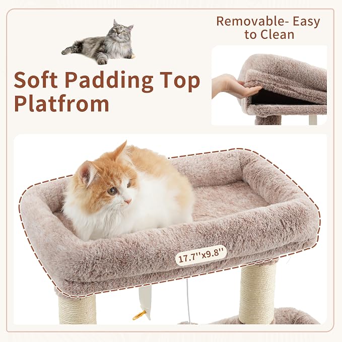 Gitelsnour 55.1'' Cat Tree Tower for Indoor Cats, Large Platform, CCT013MU | 7 Sisal Scratching Posts, Multi-level Cat Condo Cat Cave, 2 Padded Perches, Basket, Furry Ball, Toy, Mushroom